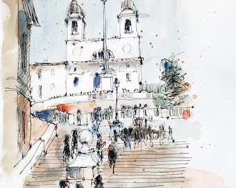 Watercolour Print - Spanish Steps, Rome