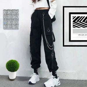 BLACK Cargo Pants **High-waisted** - Street Pants Harem - Goth - Punk | Techwear Pants