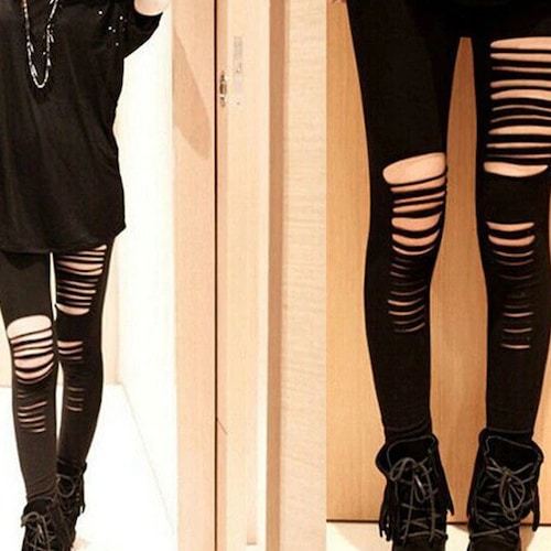 Ripped Leggings in Black Gothic Leggings With Rips Etsy