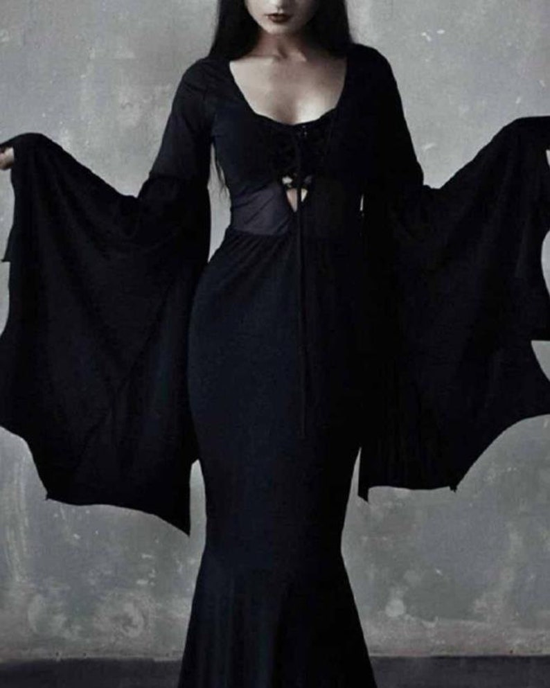Long Bat Sleeve Dress Morticia Addams Bat Goth Dress Etsy