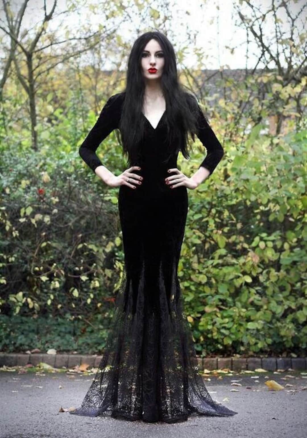 GOTHIC Pencil Dress Morticia Addams Dress Costume Long - Etsy Denmark