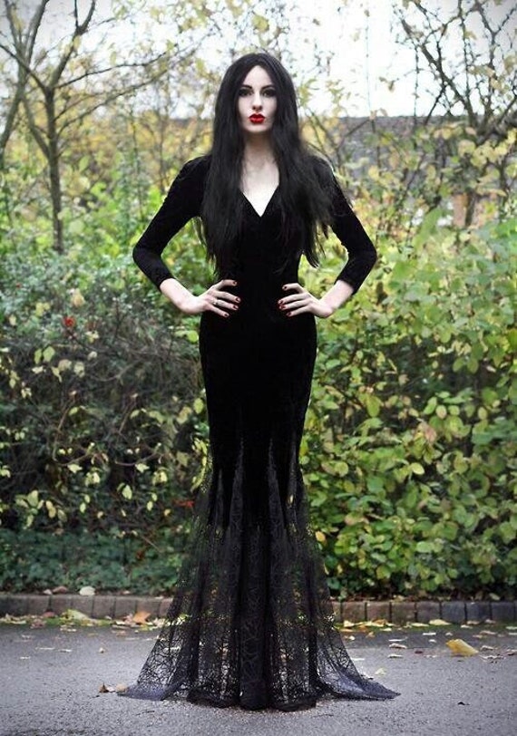 GOTHIC Pencil Dress Morticia Addams Dress Costume Long - Etsy Singapore