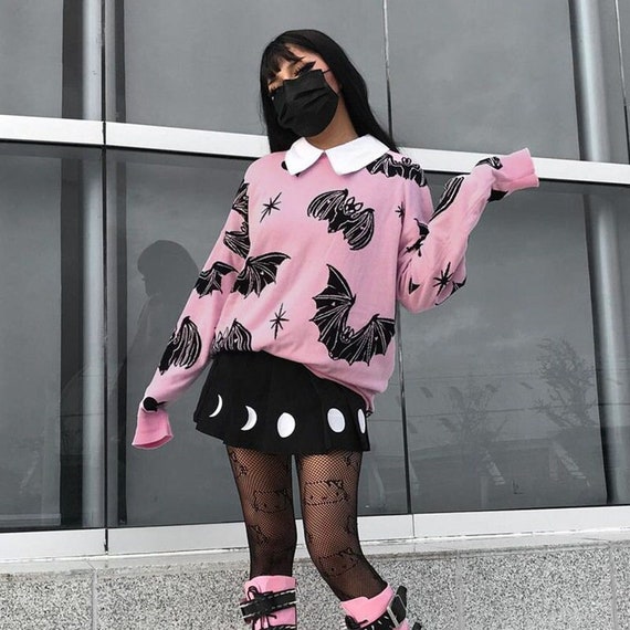 Pink & Black Sweater With BATS Pastel Goth Clothing Bubble - Etsy Canada