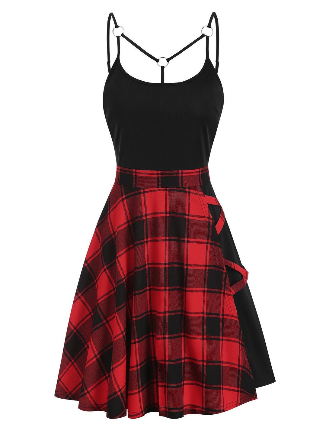 PLAID & BLACK Skater Dress Retro Romantic Red Plaid Dress - Etsy
