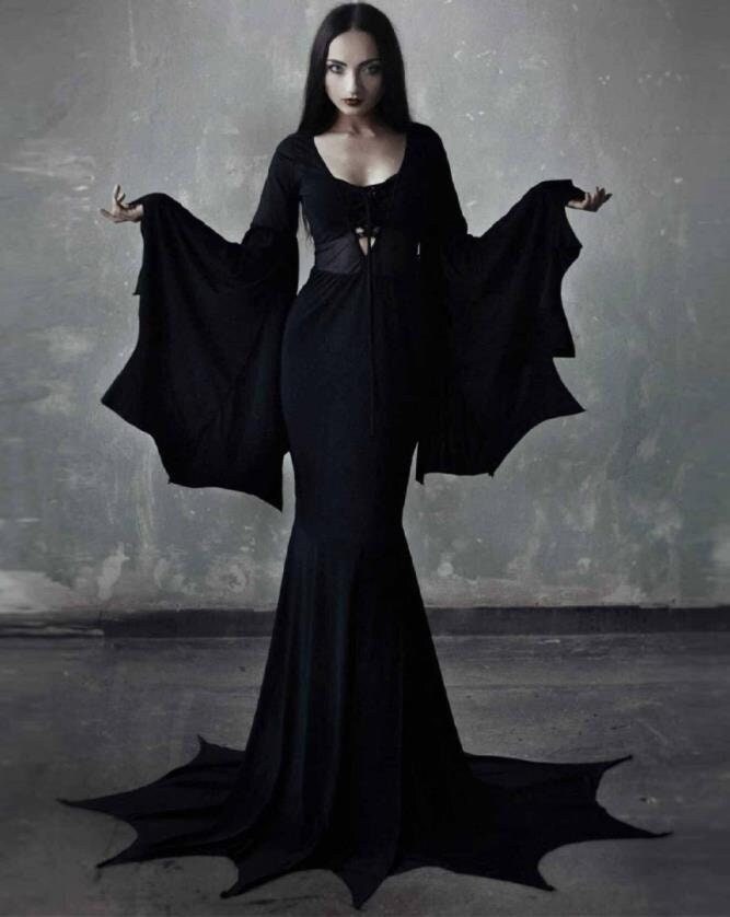 Long Bat Sleeve Dress Morticia Addams Bat Goth Dress - Etsy Australia
