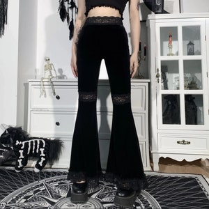 Flared Black Velvet Pants Unique Lace Details Goth Punk - Etsy