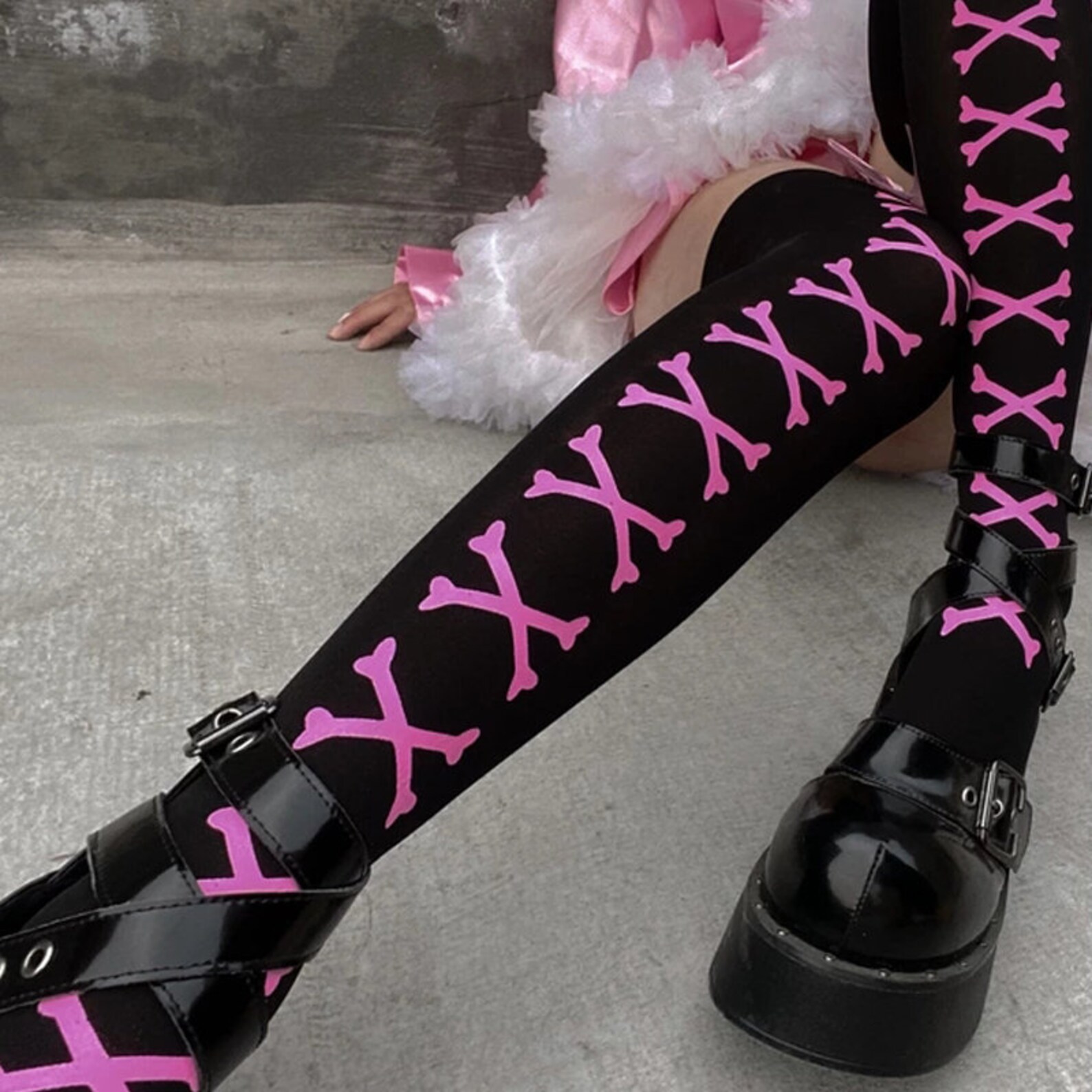 Knee High Socks Pink Bows Pastel Goth Socks Lolita Socks Etsy