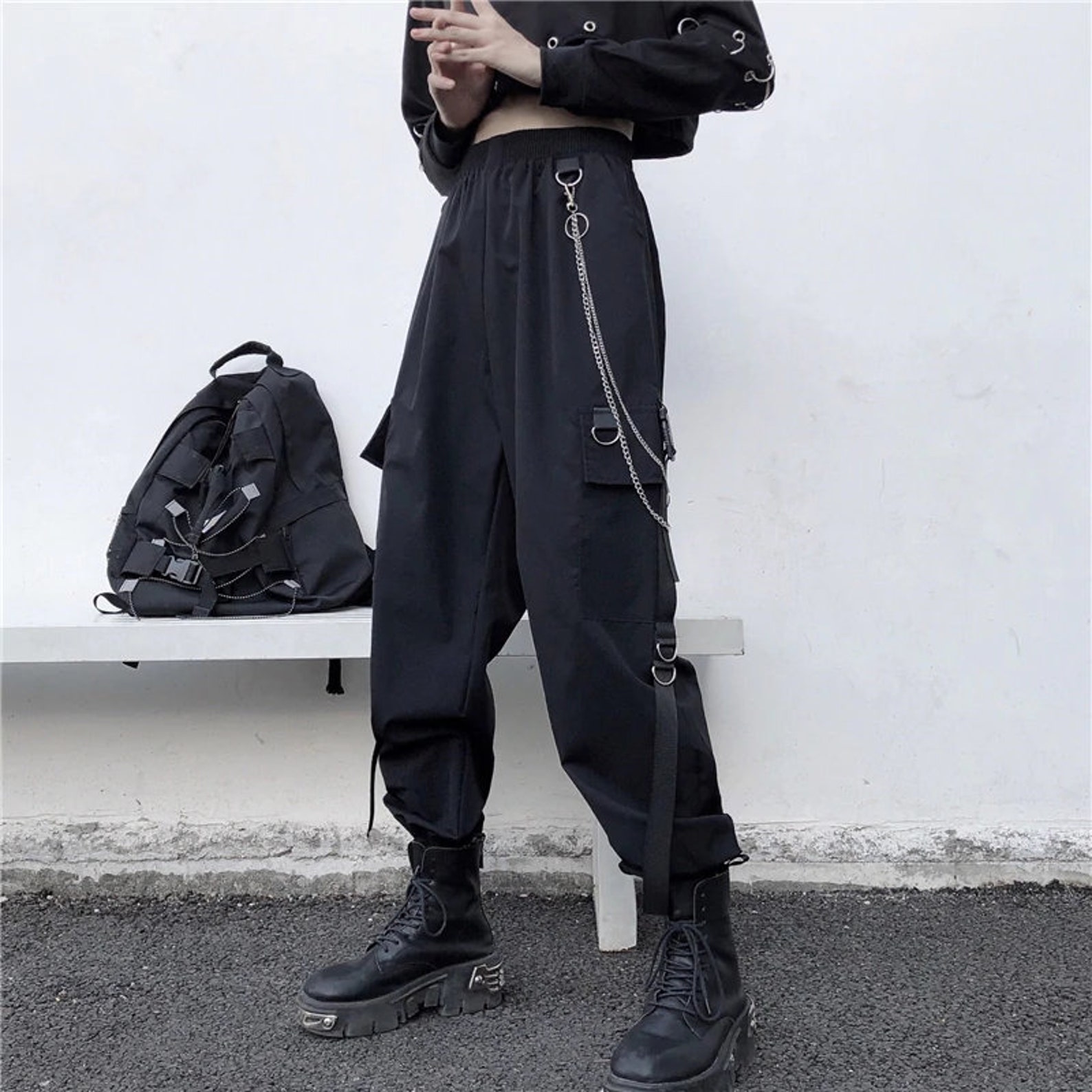 BLACK Cargo Pants high-waisted Street Pants Harem Goth | Etsy