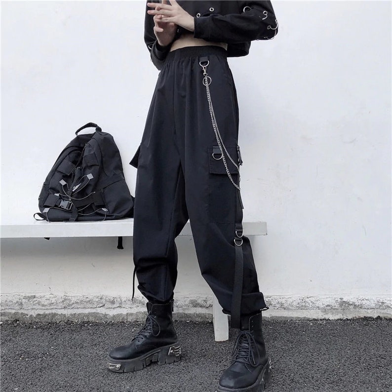 BLACK Cargo Pants high-waisted Street Pants Harem Goth - Etsy