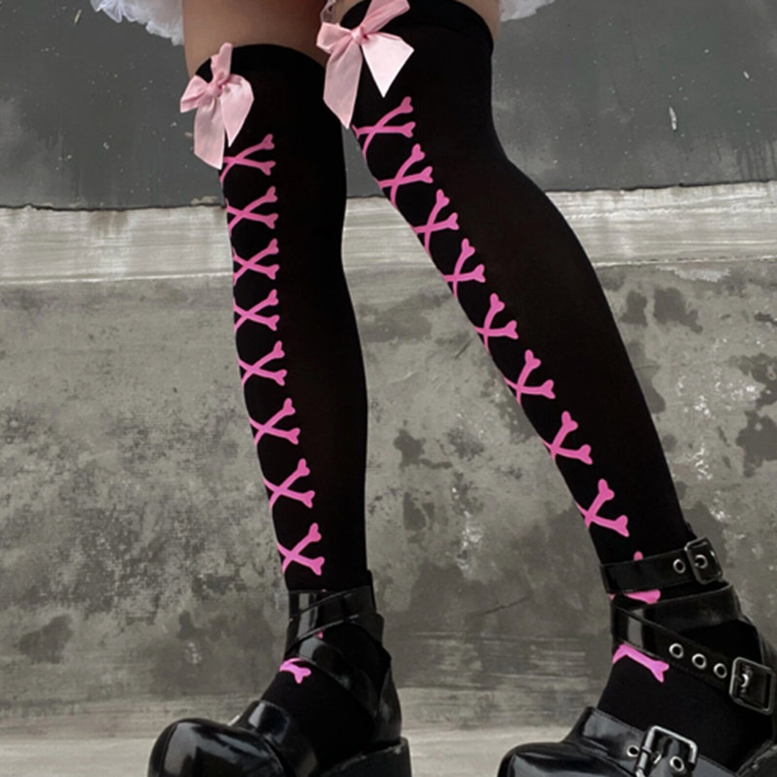 Knee High Socks Pink Bows Pastel Goth Socks Lolita Socks Etsy