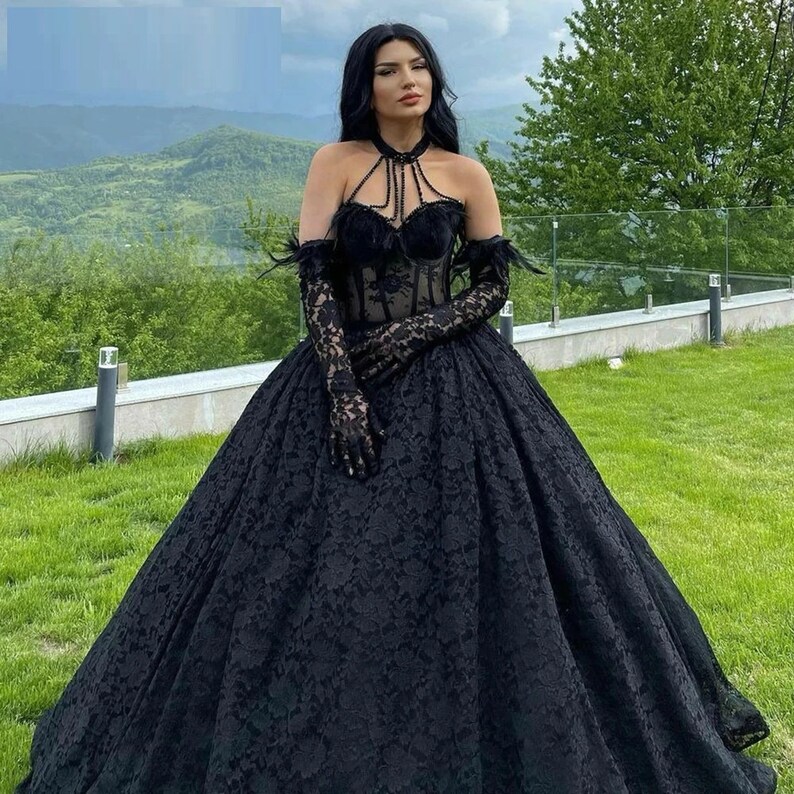 Black Ball Gown Goth Prom Dress Black Corset Dress With - Etsy