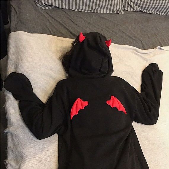 Devil Horns & Wings Hoodie Oversizes Hooded Sweatshirt Demon