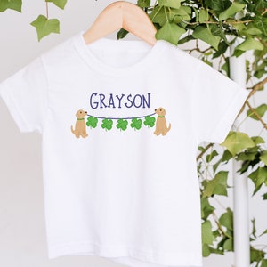 Boy St. Patrick&#39;s Day Shirt / Dog Puppy Shamrock / St. Patty&#39;s Day Shirt/ Four Leaf Clover / Personalized St Patrick&#39;s Day/ Girls St.Patty