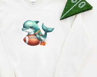 Sweat-shirt ras du cou pour enfants bleu sarcelle et orange dauphins de football