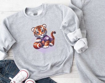 Sweat-shirt mauve et doré pour jeune football bébé tigre à col rond