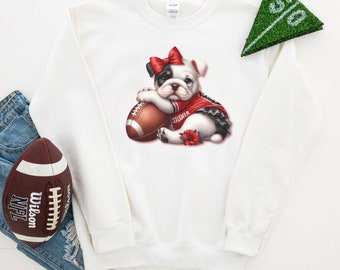 Sweat-shirt bouledogue rouge et noir football à col rond pour jeune fille