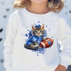 Blue and white Cat football youth sweatshirt