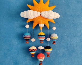 Patrón de móvil de globos aerostáticos en crochet PDF, Patrón de amigurumi para móvil de bebé, Móvil de cuna a crochet, Decoración infantil