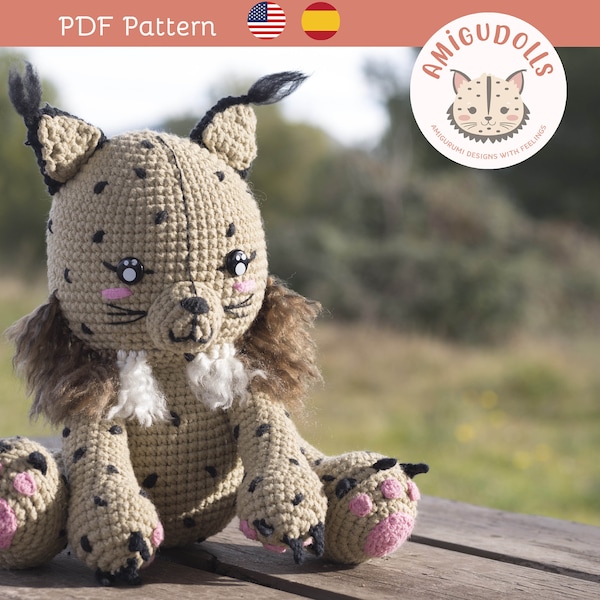 Patrón de amigurumi de lince, patrón a crochet de animales del bosque, gato salvaje patrón, amigurumi de animal patrón, patrones de animales