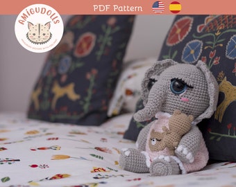 Elephant Amigurumi pattern, crochet pattern and step by step tutorial to make an elephant doll