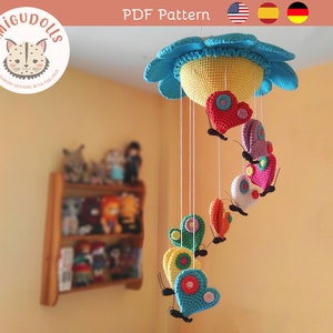 Butterflies Mobile amigurumi pattern, decoration child's room pattern, crochet pattern newborn mobile, baby shower, flower butterfly pattern