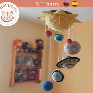 Solar System mobile amigurumi crochet pattern, solar system planets, tapestry, space crochet pattern, decoration child's room pattern 画像 1