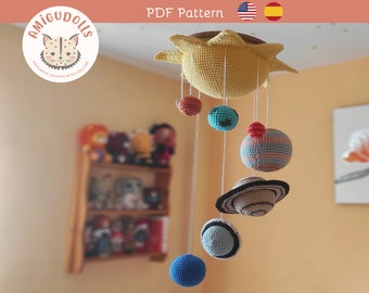 Solar System mobile amigurumi crochet pattern, solar system planets, tapestry, space crochet pattern, decoration child's room pattern