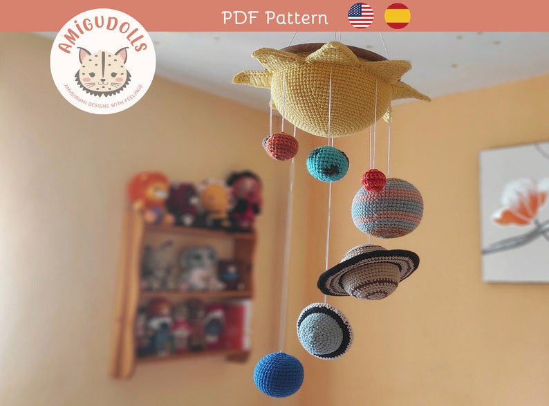 Solar System mobile amigurumi crochet pattern, solar system planets, tapestry, space crochet pattern, decoration child's room pattern 画像 1