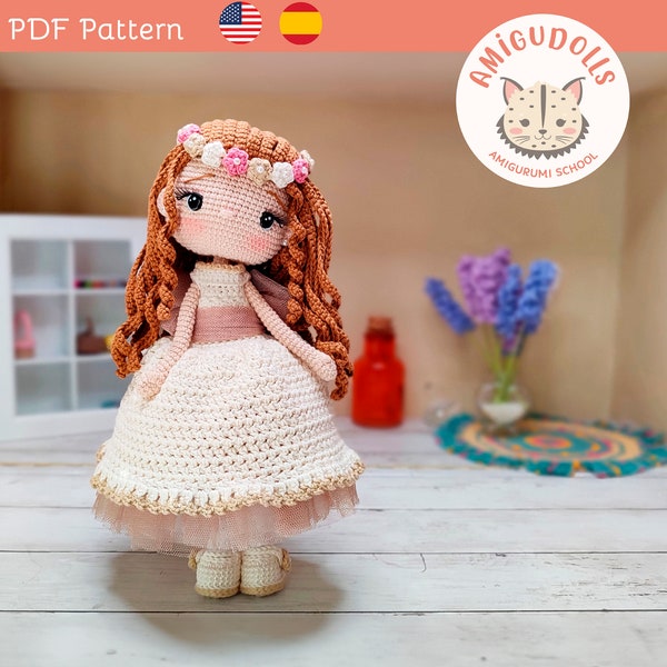 First Communion Doll amigurumi crochet pattern PDF, quinceañera Lara pattern, decoration for girl's room crochet pattern amigurumi