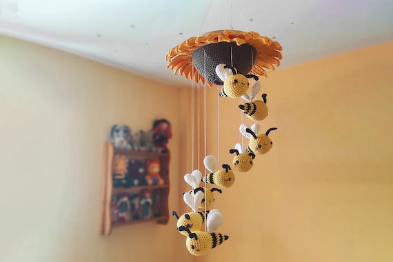 Bee Mobile Amigurumi Pattern Decoration Child s Room Pattern Tapestry Bees Crochet Pattern Newborn Mobile Baby Shower Sunflower Pattern Etsy