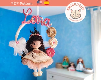 Patrón ganchillo muñeca primera comunión PDF, patrón crochet quinceañera, amigurumi cumpleaños, decoración habitación niña, regalo comunión