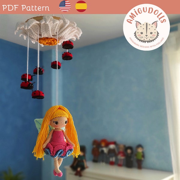 Fairy Mobile amigurumi Pattern in PDF, fantasy crochet pattern, fantasy carrousel pattern