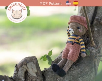 Brown bear amigurumi pattern, brown bear doll crochet pattern, step by step photo tutorial amigurumi brown bear