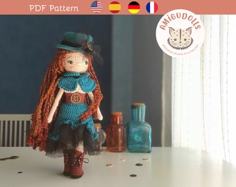 Steampunk crochet amigurumi doll PDF pattern, crochet doll tutorial, crochet amigurumi pattern steam punk with articulated anatomical body