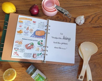 Cooking book| Recipe book | Meal planning| Healthy food chart | Gift | Create your own recipe journal cookbook | Recipe folder | Cookbook