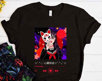 Cool Anime Girl With Mask Shirt, Anime Lover Shirt, Anime Girl Shirt, Kitsune Anime Shirt, Anime Graphic T-Shirt, Music Shirt, Anime Gift