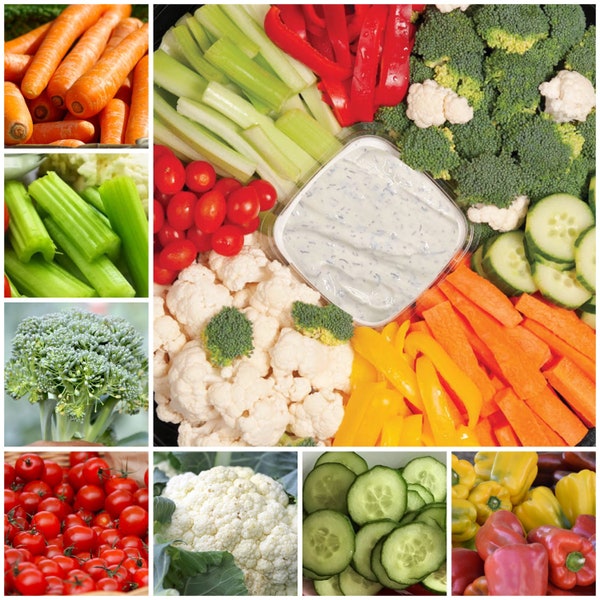 VEGETABLE PARTY Platter SEED Collection - Deluxe or Eco Veggie Party Platter Seed Pks Celery Carrots Broccoli Cauliflower Cucumber n Tomato