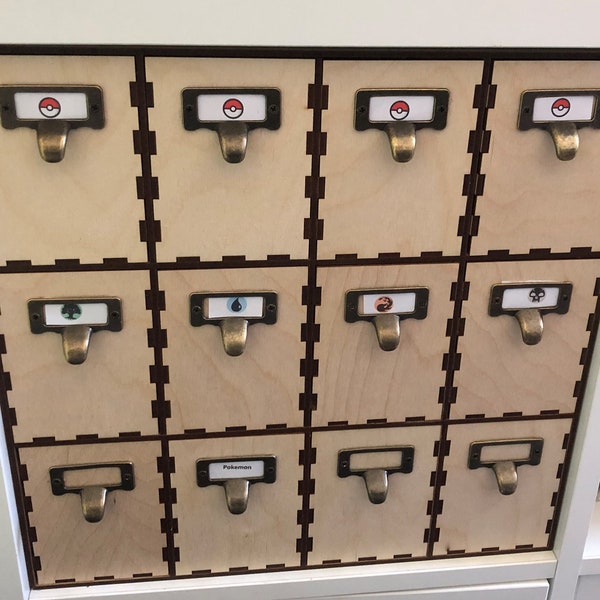 12 Drawer Trading Card Cabinet - Kallax Unit or stand alone storage Unit - Ideal for Pokemon, MTG, Baseball, Card Games, Birch Drawers.