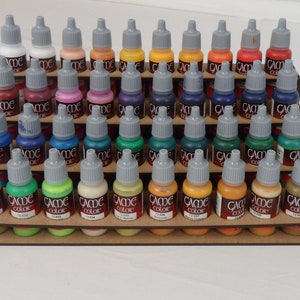 Paint stand for 40  vallejo, army painter, 25.5mm dropper bottle paints - 4 tiered desk stand rack - Modular storage model, game color.