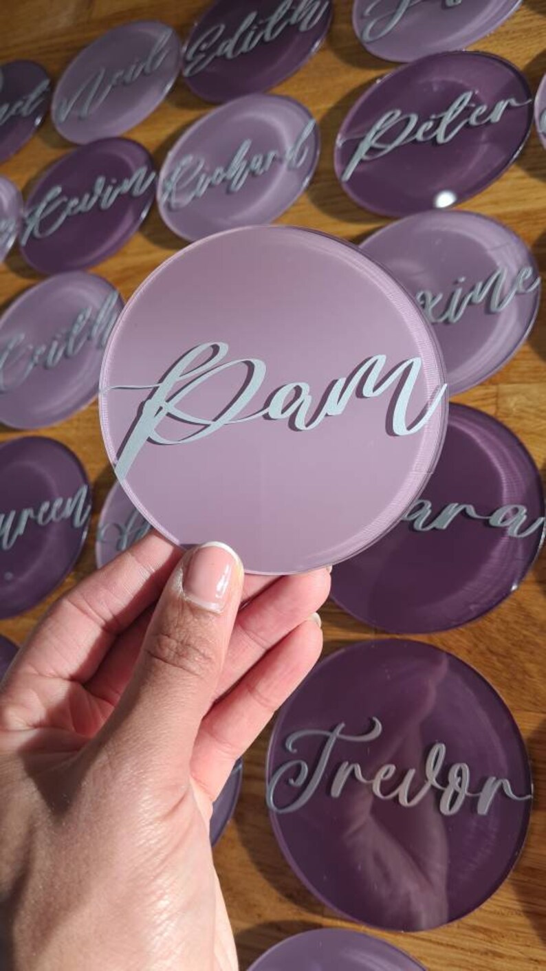 Wedding Place Names Acrylic Circular Table Place Names Wedding Table Decor Personalised Circular Place card Wedding Table Names image 9