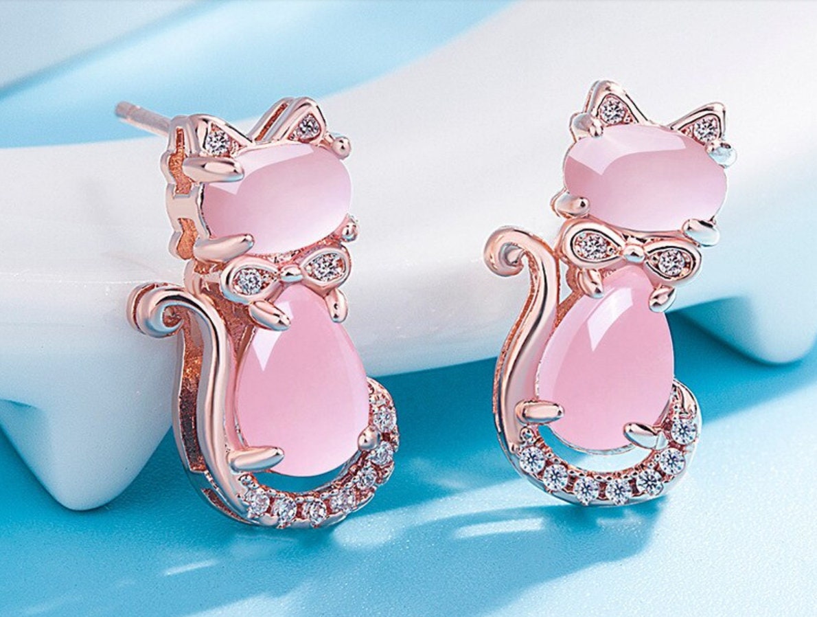 Rose gold cat sale earrings
