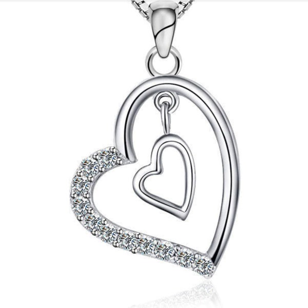 Diamond Heart Necklace Etsy