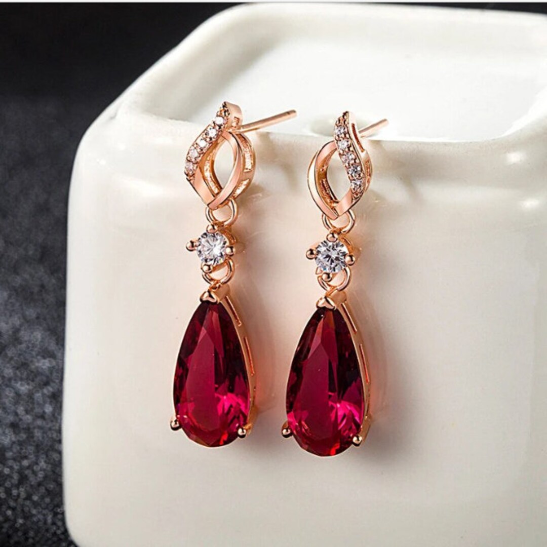 Ruby Rose Gold Teardrop Earrings 925 Sterling Silver Gift - Etsy