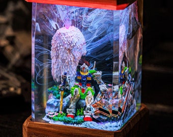 Handgjord Gundam-hartslampa: Nattlampa med träbas och diorama