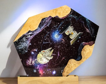 Galaxy Epoxy Resin Lamp: Personalized Wood Art Night Light