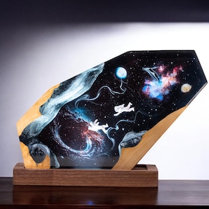 GALAXY Epoxy Lamp, Personalized Epoxy Resin Lamp, Wood and Resin Night Light, Wood Art Resin Lamp, Personalized Light
