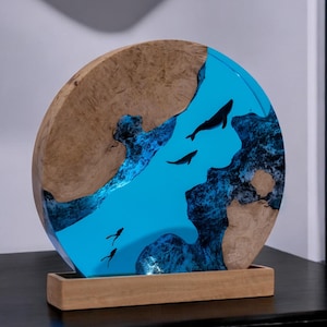 Lamp scuba diver resin, shark lamp resin, lamp resin ocean, custom epoxy resin lamp wood, Blue ocean lamp, Personalized gift, Handmade gift