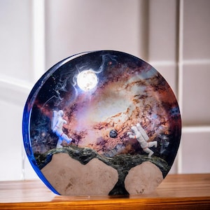 Personalized Galaxy Epoxy Resin Lamp: Wood Art Night Light