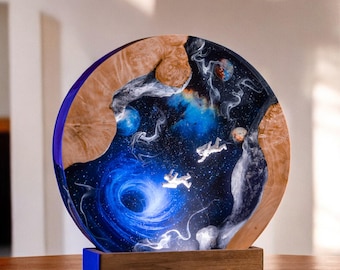 Personalized Galaxy Epoxy Resin Lamp: Wood Art Night Light