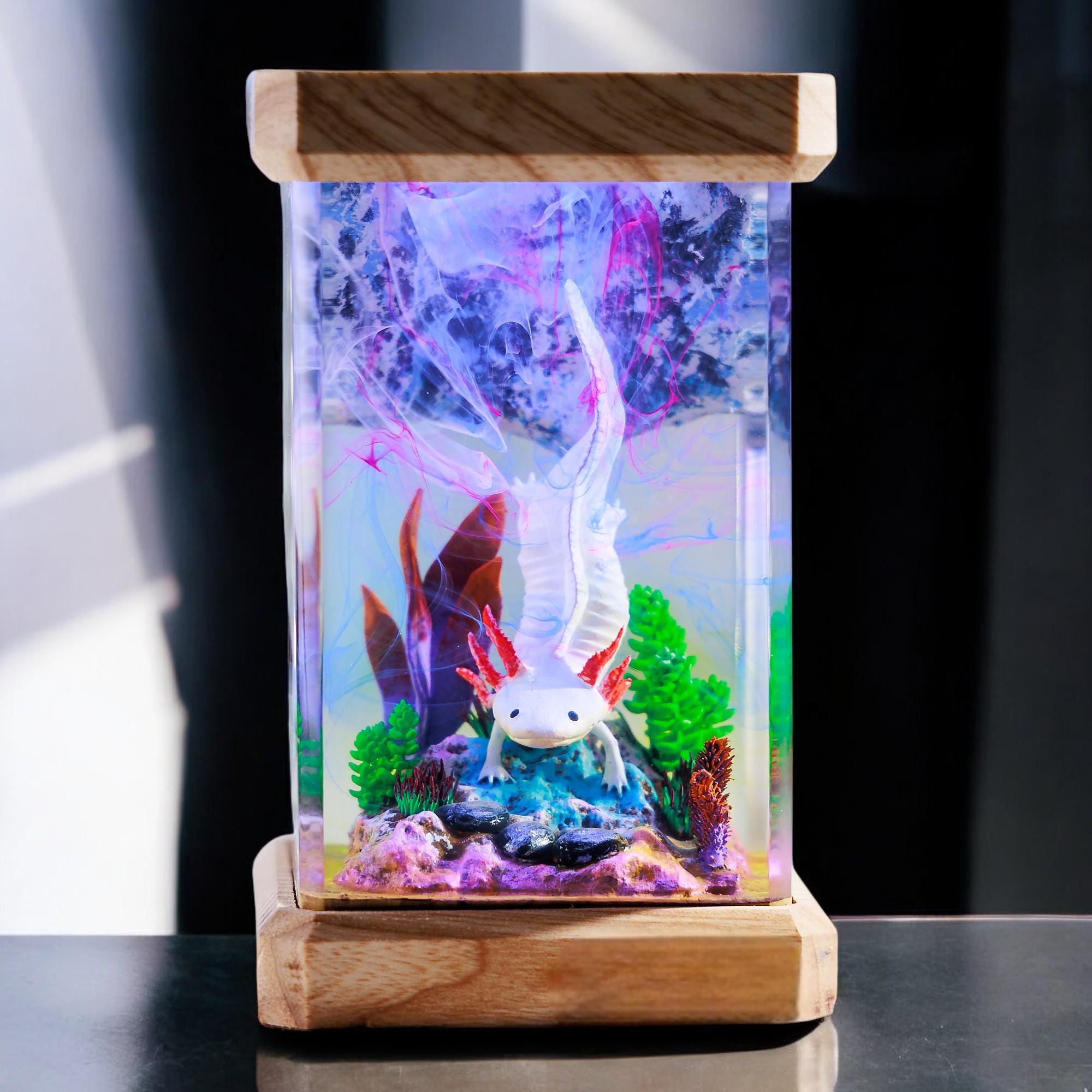 Lamp custom resin, Handmade Axolotl Gift, Resin Table Lamp,Axolotl Night Light,Video Game Lamp, Axolotl lamp,gift for him, Axolotl acrylic